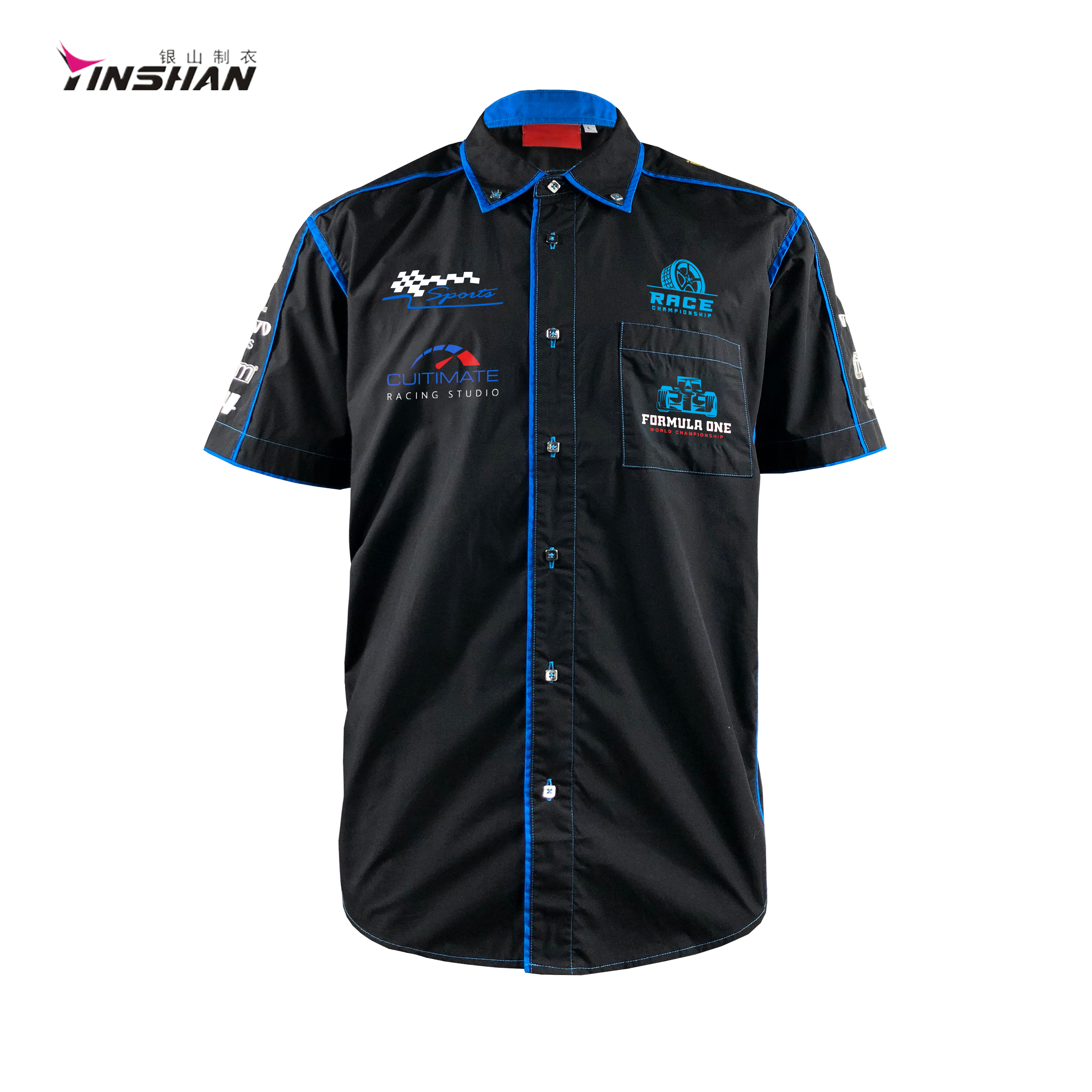 Customization Logo Polyester Elastane Sports Shirts with High Density Embroidery