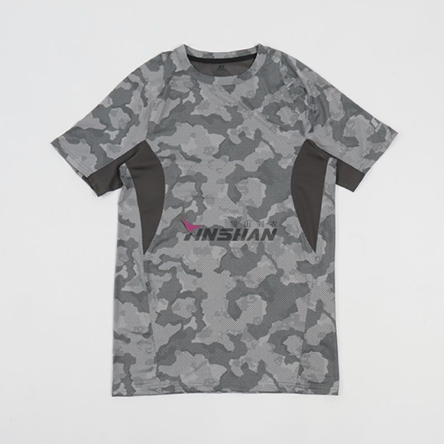 Custom Camouflage Print Splicing Sports Quick-drying Deodorizing Mesh Round Neck Stretch Running Fitness Pickleball T-shirt