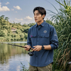 Custom Heavy Embroidery Printing High Weight Washable Anti-Wrinkle Men's Casual Retro Workwear Fishing Long Sleeve Shirt