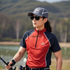 Custom Embroidered Logo Stitching Mesh Breathable Perspiration Mid-Neck Stitching Color Men's Casual Fishing Short Sleeves