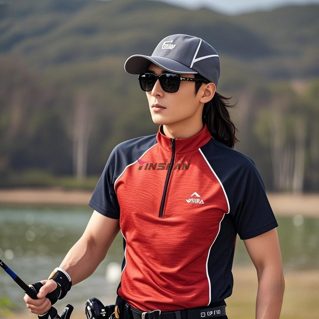 Custom Embroidered Logo Stitching Mesh Breathable Perspiration Mid-Neck Stitching Color Men's Casual Fishing Short Sleeves