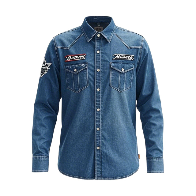 Hot Sale Custom Embroidered Badge Oxford Cloth Anti-wrinkle Comfortable Washable Casual Motocross Long Sleeve Shirt
