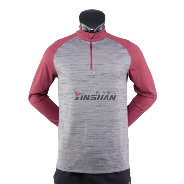 Custom Gray and Pink Contrast Stitching Functional Quick-Drying Sweat-Wicking Fabric Sports Half-Zip Thin Motorcycle Sweatshirt