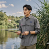 Custom Heavy Embroidery Printing High Weight Washable Anti-Wrinkle Men's Casual Retro Workwear Fishing Long Sleeve Shirt