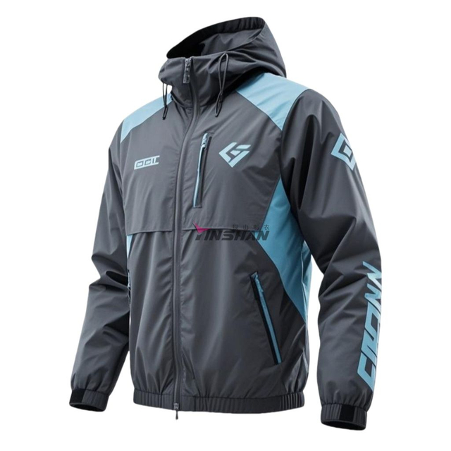 Customized Badge Blended Fabric Windproof and Anti-Fouling Multi-Pocket Drawstring Hood Men's Long-Sleeved Gaming Jacket