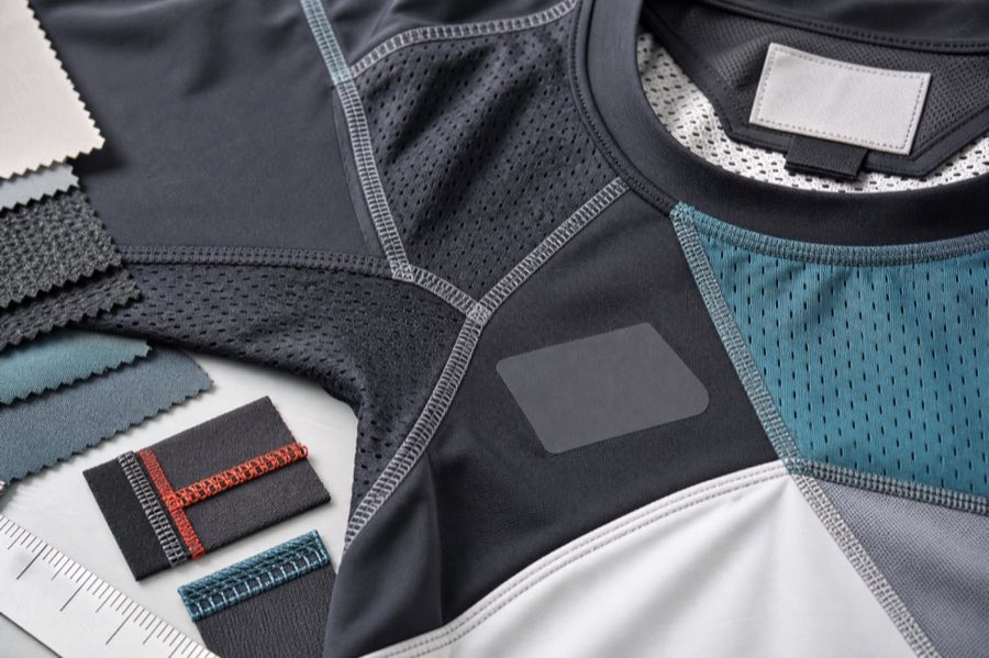 Close-up of technical sportswear fabric and seam details